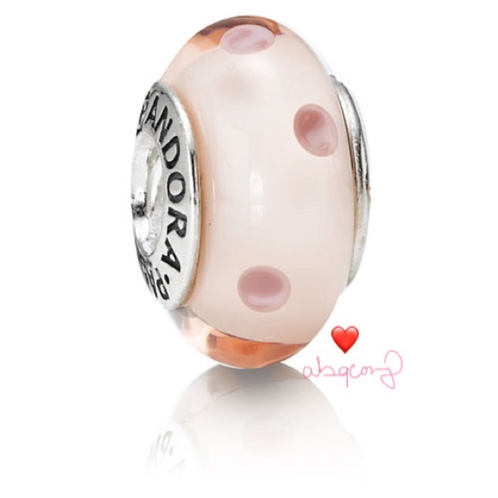 Pandora 790618 Sterling Silver Pink Murano Glass Polka Dot Charm EUC